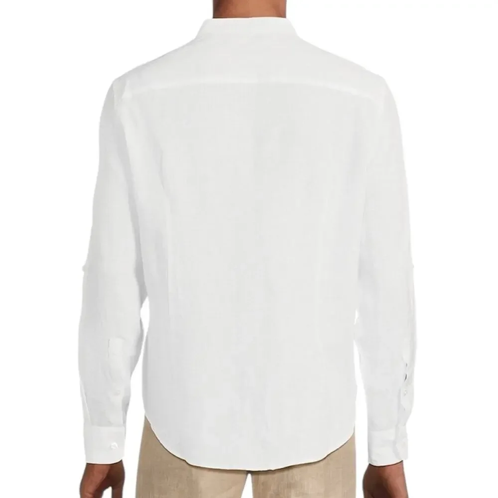 Baird McNutt Linen Classic Fit Mandarin Collar Long Sleeve Woven Shirt XLT - Picture 2 of 7